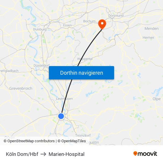 Köln Dom/Hbf to Marien-Hospital map