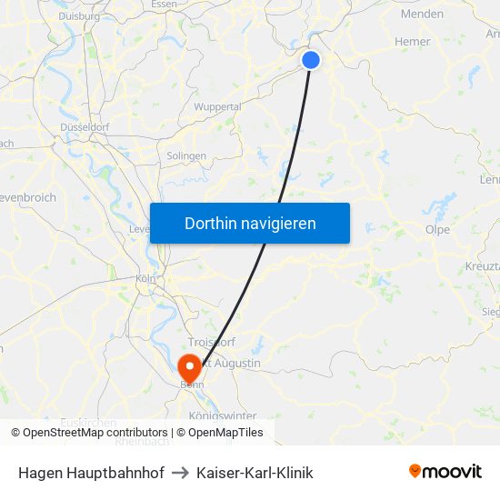 Hagen Hauptbahnhof to Kaiser-Karl-Klinik map