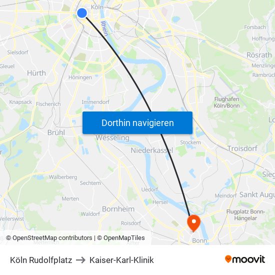 Köln Rudolfplatz to Kaiser-Karl-Klinik map