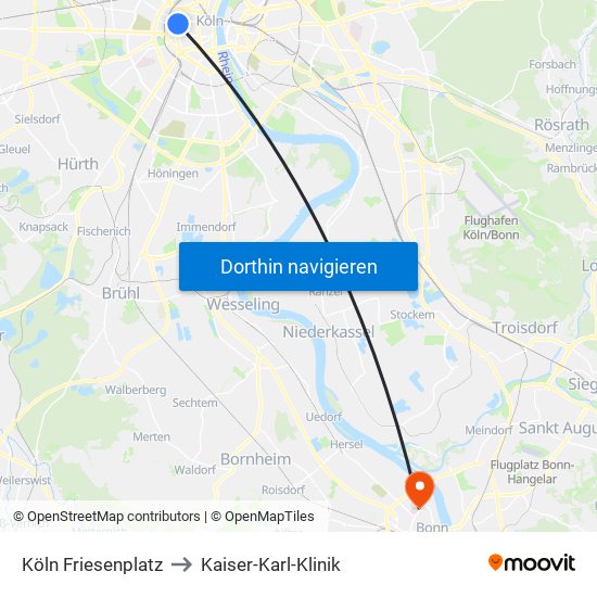 Köln Friesenplatz to Kaiser-Karl-Klinik map
