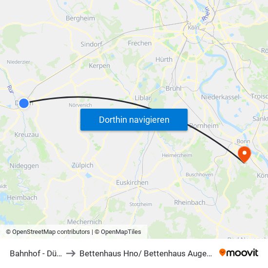 Bahnhof - Düren to Bettenhaus Hno/ Bettenhaus Augenklinik map