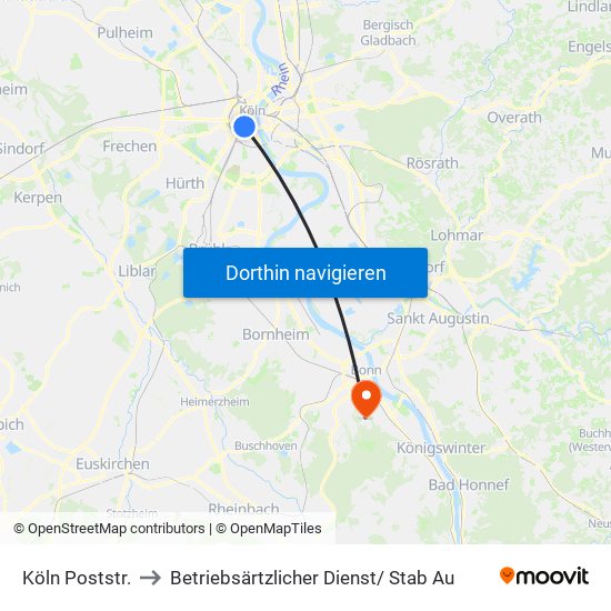 Köln Poststr. to Betriebsärtzlicher Dienst/ Stab Au map