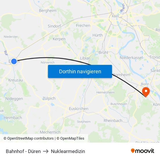 Bahnhof - Düren to Nuklearmedizin map