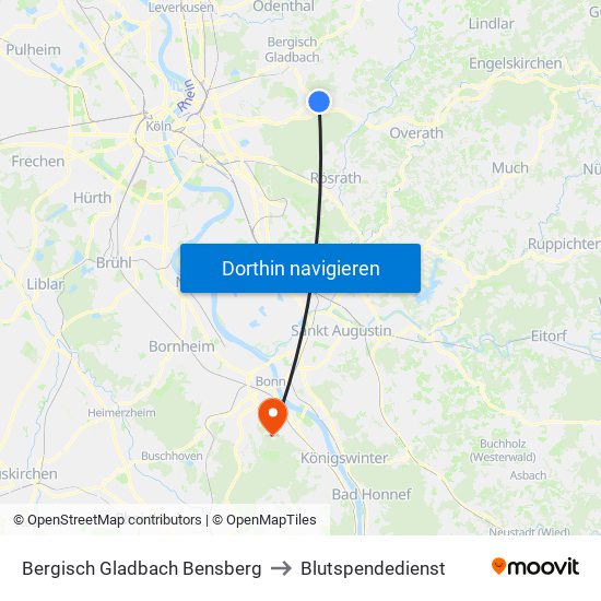 Bergisch Gladbach Bensberg to Blutspendedienst map