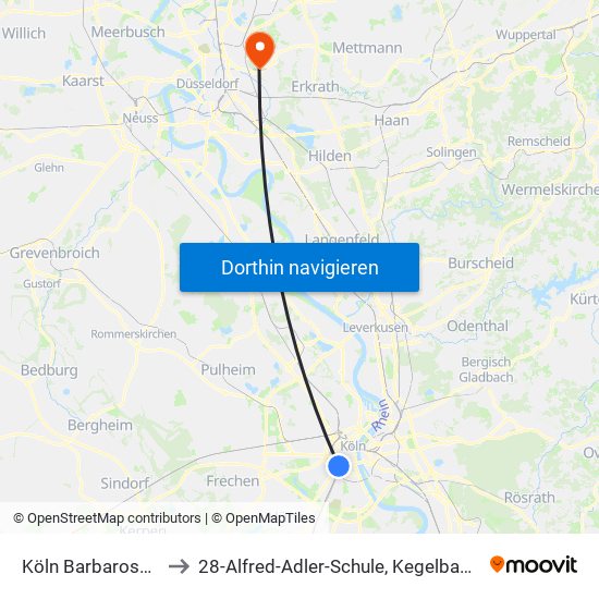 Köln Barbarossaplatz to 28-Alfred-Adler-Schule, Kegelbahn, Turnhalle map