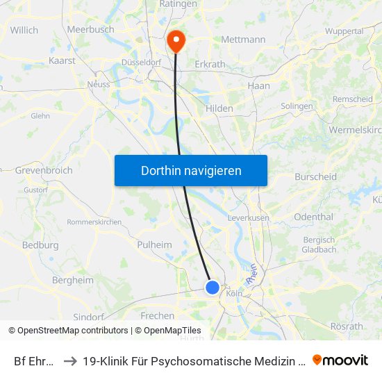 Bf Ehrenfeld - Köln to 19-Klinik Für Psychosomatische Medizin Und Psychotherapie, Wirtschaftabteilung, Poststelle map