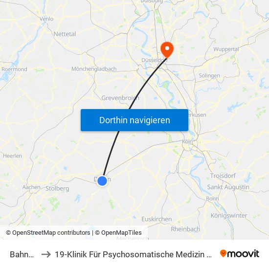 Bahnhof - Düren to 19-Klinik Für Psychosomatische Medizin Und Psychotherapie, Wirtschaftabteilung, Poststelle map