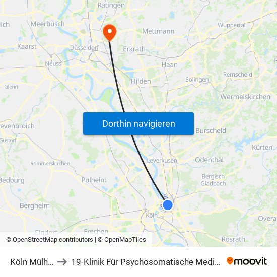 Köln Mülheim Wiener Platz to 19-Klinik Für Psychosomatische Medizin Und Psychotherapie, Wirtschaftabteilung, Poststelle map