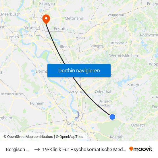 Bergisch Gladbach Bensberg to 19-Klinik Für Psychosomatische Medizin Und Psychotherapie, Wirtschaftabteilung, Poststelle map