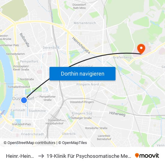 Heinr.-Heine-Allee U - Düsseldorf to 19-Klinik Für Psychosomatische Medizin Und Psychotherapie, Wirtschaftabteilung, Poststelle map