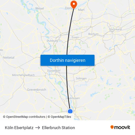 Köln Ebertplatz to Ellerbruch Station map