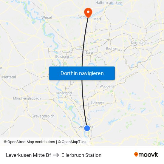 Leverkusen Mitte Bf to Ellerbruch Station map