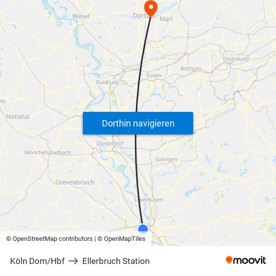 Köln Dom/Hbf to Ellerbruch Station map