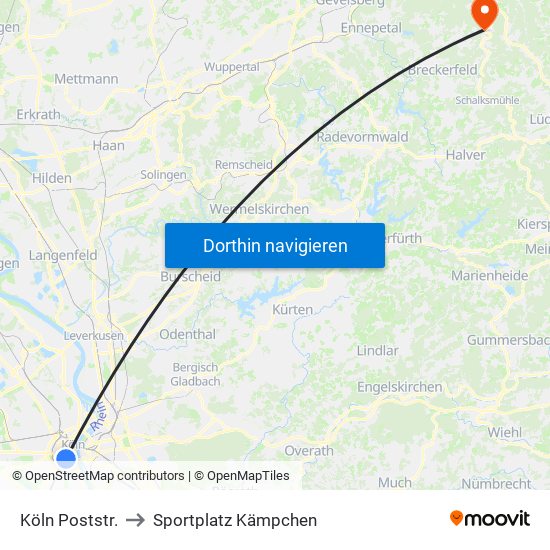 Köln Poststr. to Sportplatz Kämpchen map