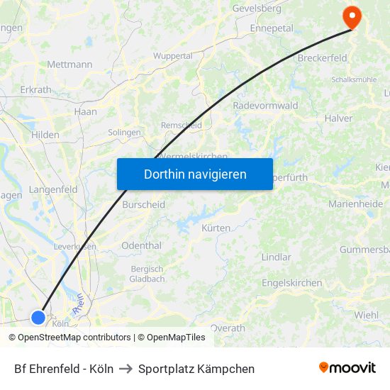 Bf Ehrenfeld - Köln to Sportplatz Kämpchen map