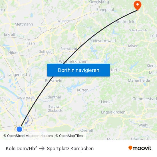 Köln Dom/Hbf to Sportplatz Kämpchen map