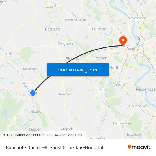 Bahnhof - Düren to Sankt Franzikus-Hospital map