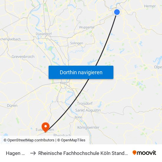 Hagen Hauptbahnhof to Rheinische Fachhochschule Köln Standort Euskirchen Studiengang Wirtschaftsinformatik map