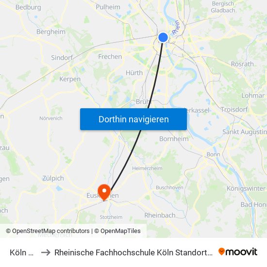 Köln Ebertplatz to Rheinische Fachhochschule Köln Standort Euskirchen Studiengang Wirtschaftsinformatik map