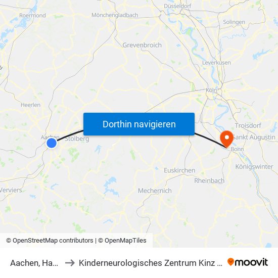Aachen, Hauptbahnhof to Kinderneurologisches Zentrum Kinz Im Gustav-Heinemann-Haus map