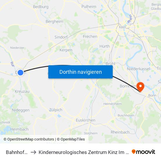 Bahnhof - Düren to Kinderneurologisches Zentrum Kinz Im Gustav-Heinemann-Haus map