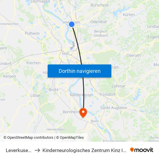 Leverkusen Mitte Bf to Kinderneurologisches Zentrum Kinz Im Gustav-Heinemann-Haus map