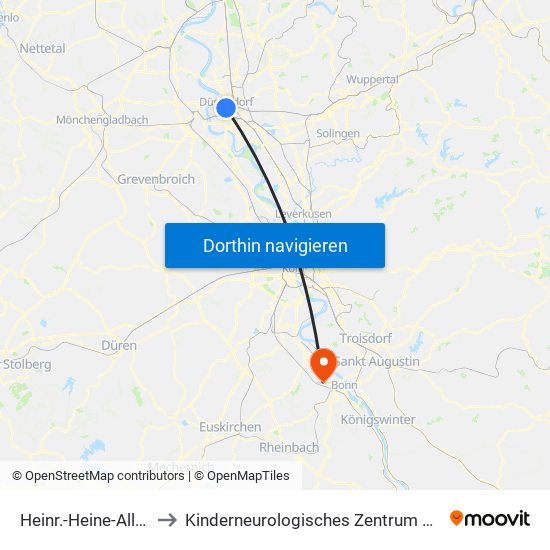 Heinr.-Heine-Allee U - Düsseldorf to Kinderneurologisches Zentrum Kinz Im Gustav-Heinemann-Haus map