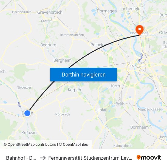 Bahnhof - Düren to Fernuniversität Studienzentrum Leverkusen map