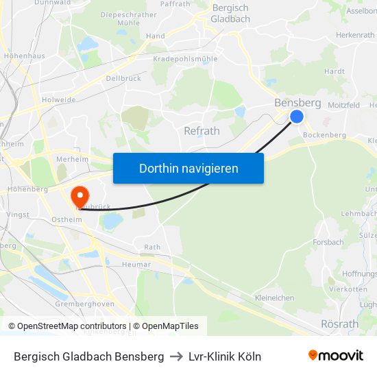 Bergisch Gladbach Bensberg to Lvr-Klinik Köln map