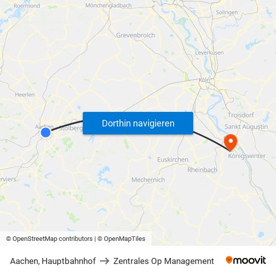 Aachen, Hauptbahnhof to Zentrales Op Management map