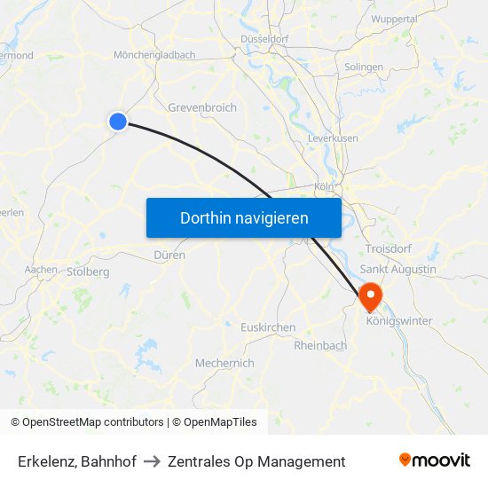 Erkelenz, Bahnhof to Zentrales Op Management map