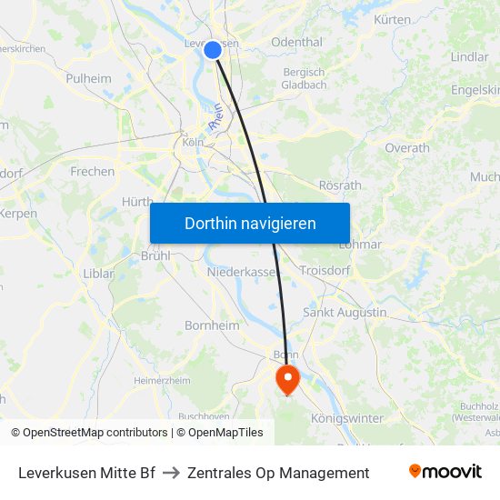 Leverkusen Mitte Bf to Zentrales Op Management map