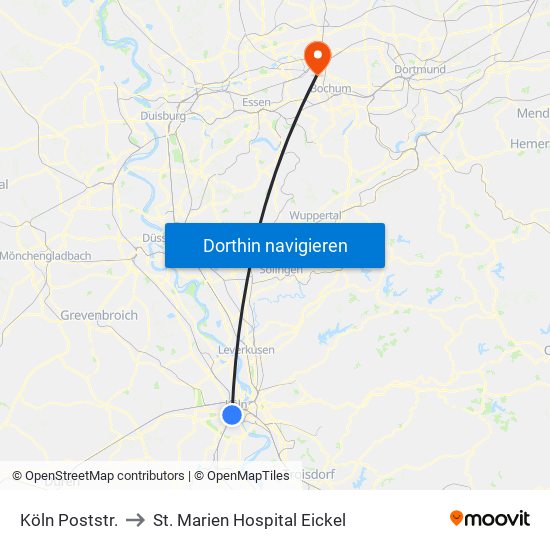 Köln Poststr. to St. Marien Hospital Eickel map