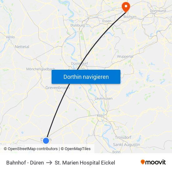 Bahnhof - Düren to St. Marien Hospital Eickel map