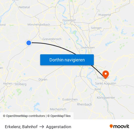 Erkelenz, Bahnhof to Aggerstadion map