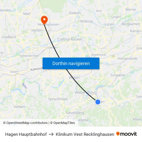 Hagen Hauptbahnhof to Klinikum Vest Recklinghausen map