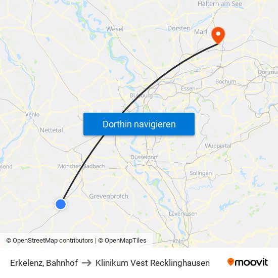 Erkelenz, Bahnhof to Klinikum Vest Recklinghausen map