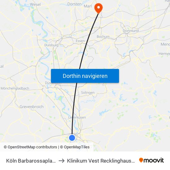 Köln Barbarossaplatz to Klinikum Vest Recklinghausen map