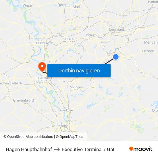 Hagen Hauptbahnhof to Executive Terminal / Gat map