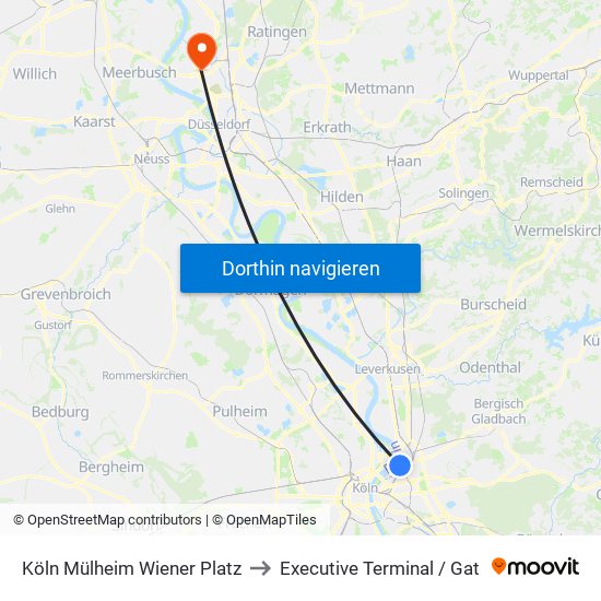 Köln Mülheim Wiener Platz to Executive Terminal / Gat map