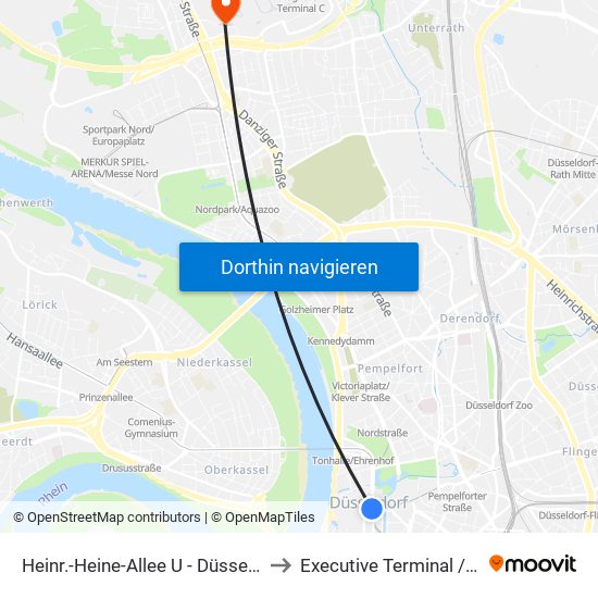 Heinr.-Heine-Allee U - Düsseldorf to Executive Terminal / Gat map