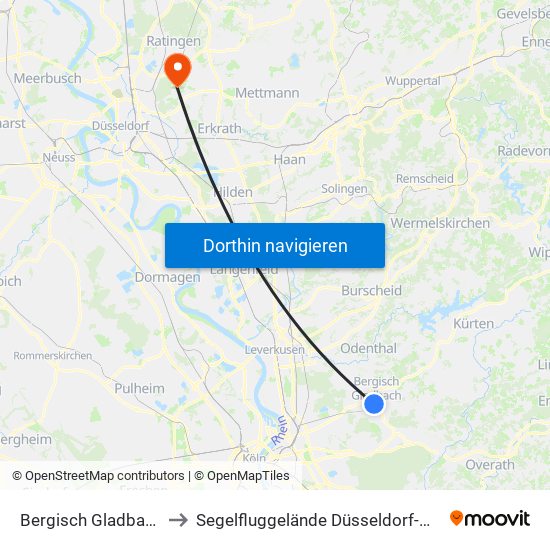 Bergisch Gladbach (S) to Segelfluggelände Düsseldorf-Wolfsaap map