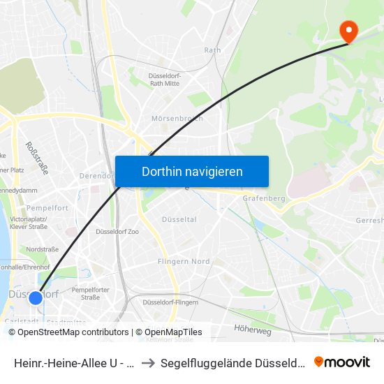 Heinr.-Heine-Allee U - Düsseldorf to Segelfluggelände Düsseldorf-Wolfsaap map