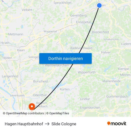 Hagen Hauptbahnhof to Slide Cologne map