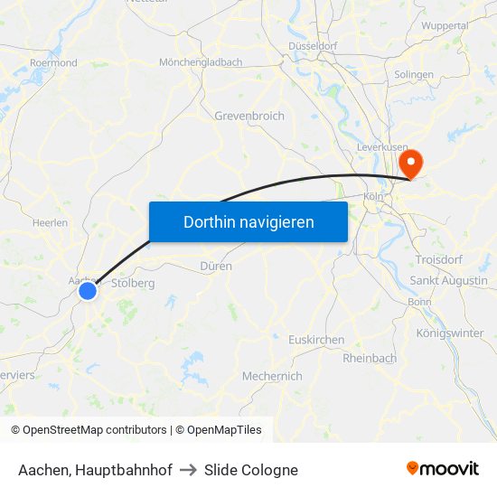 Aachen, Hauptbahnhof to Slide Cologne map
