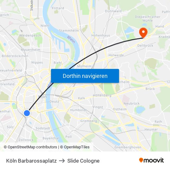 Köln Barbarossaplatz to Slide Cologne map