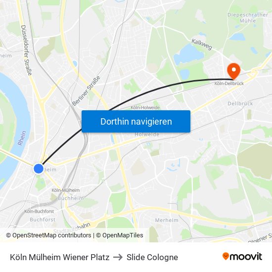 Köln Mülheim Wiener Platz to Slide Cologne map