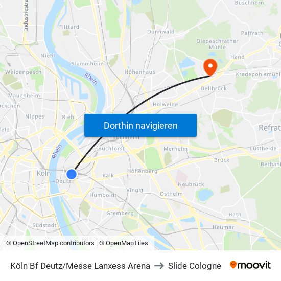 Köln Bf Deutz/Messe Lanxess Arena to Slide Cologne map