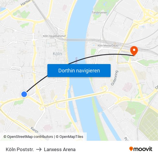 Köln Poststr. to Lanxess Arena map