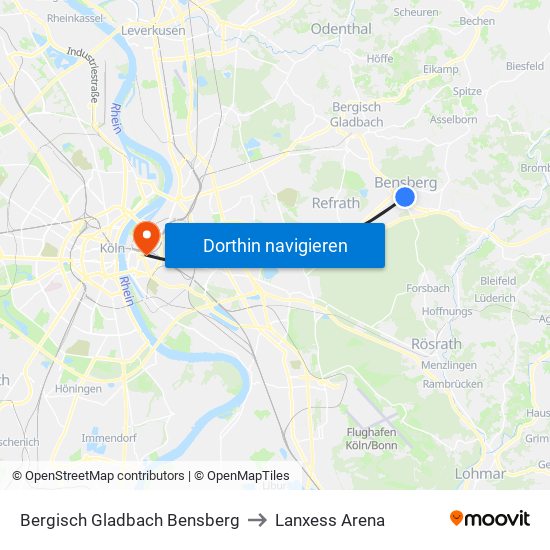 Bergisch Gladbach Bensberg to Lanxess Arena map